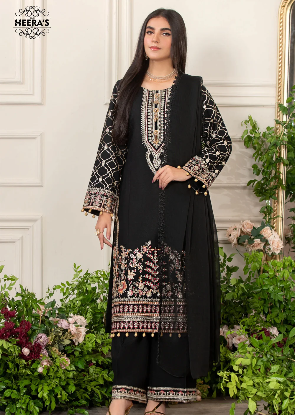 HSS-172 - Readymade - Black Majestic Embroidery suit by Heeras