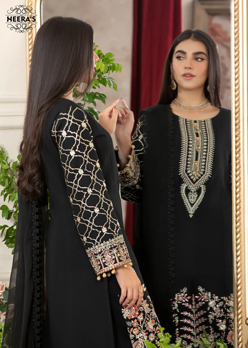 HSS-172 - Readymade - Black Majestic Embroidery suit by Heeras - Image 2