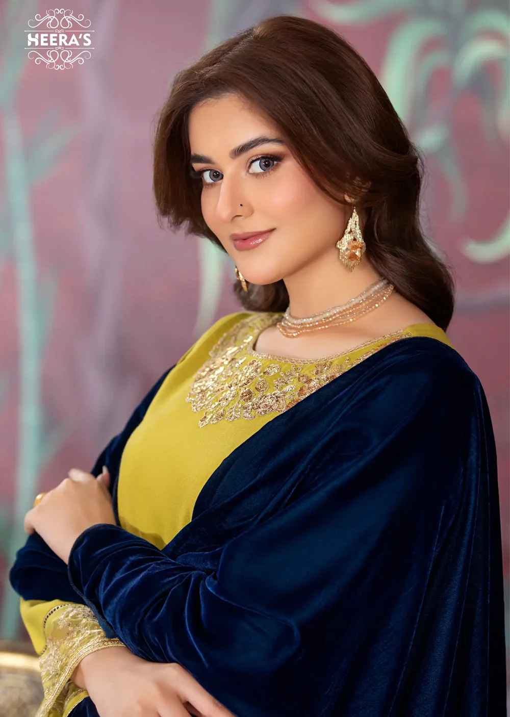 HSS-181 - Readymade - Dhanak Velvet Embroidered suit by Heeras - Image 3