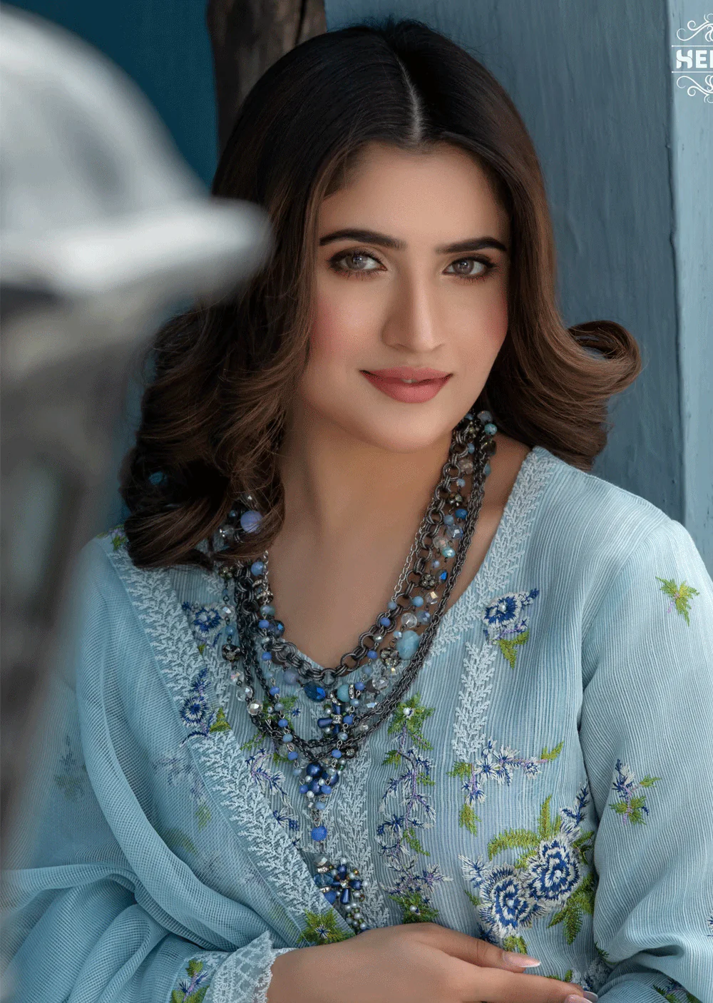 HSS-198 - Readymade - Luxury Sky Aroob Embroidered Suit - Image 4