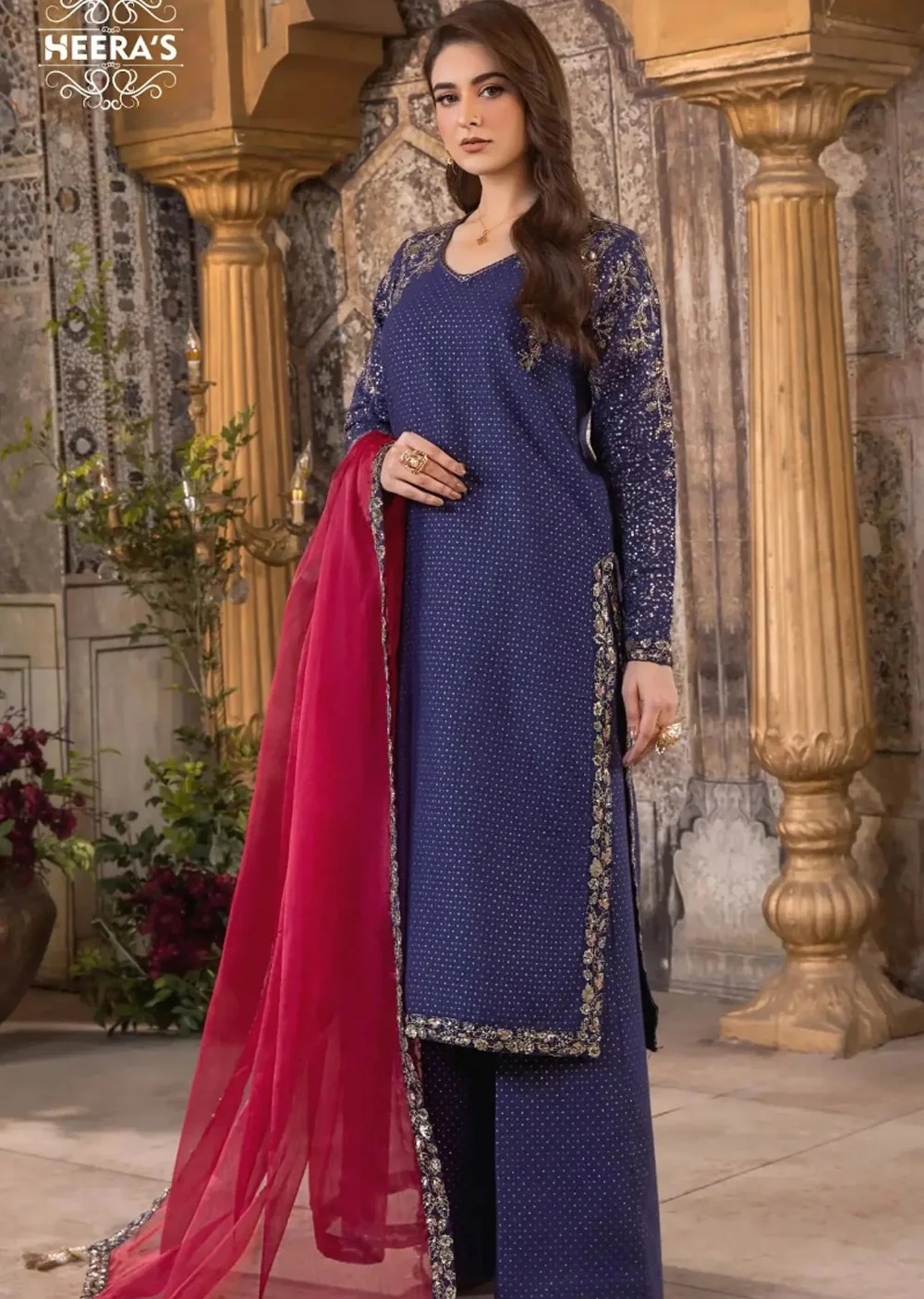 HSS-366- Readymade NYRA BLUE GOLD Heeras Suit