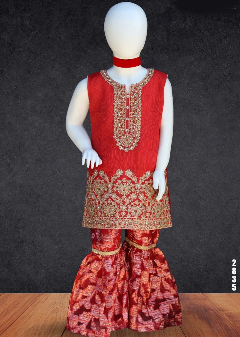 INF2835 Readymade Red Kids Organza Suit