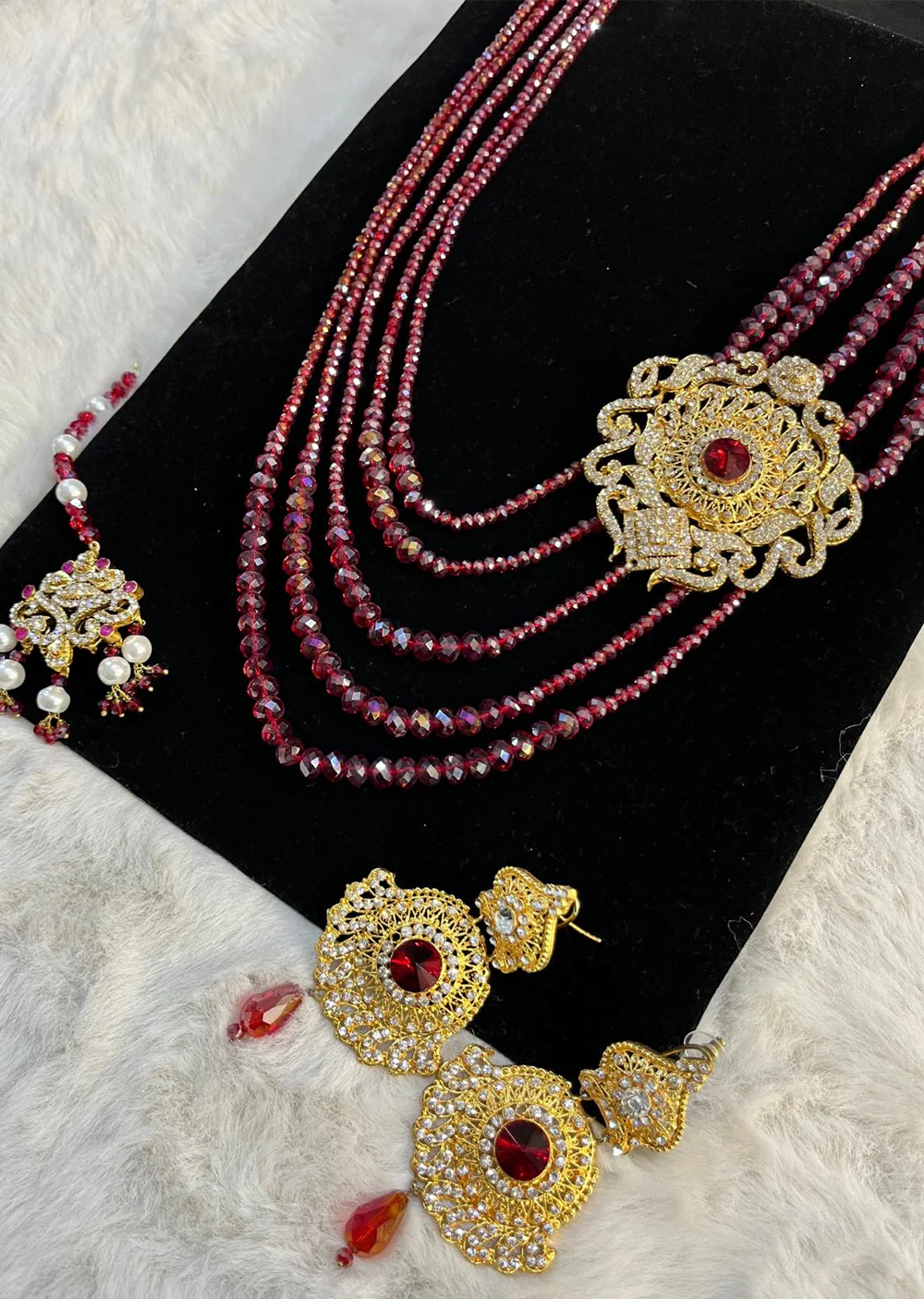 JBM33 Gold Plated Red Pearls choker Set - Image 2