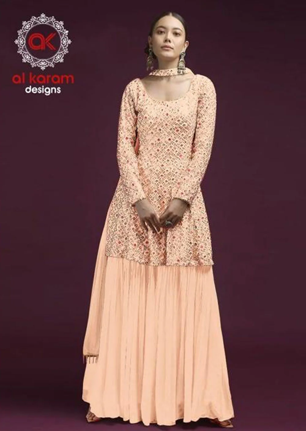 JGN1226-E Peach Unstitched Georgette Inspired Suit