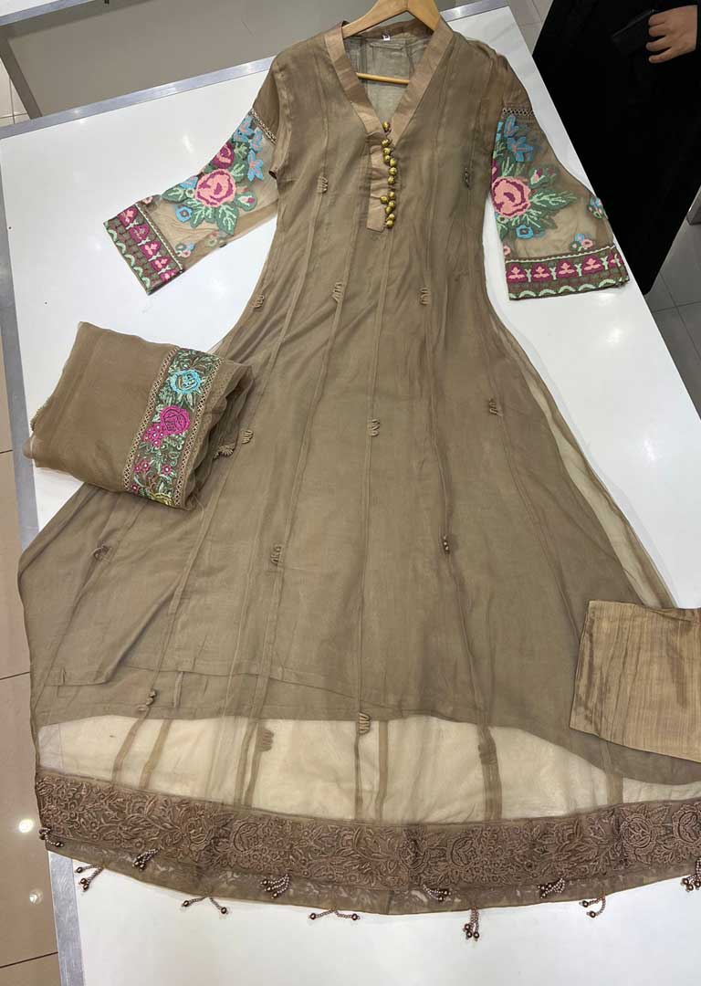 KLD111 Readymade Brown Organza Dress - Image 2
