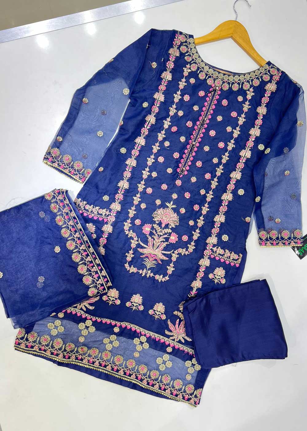 KLD116 Navy Readymade Organza Suit - Image 5