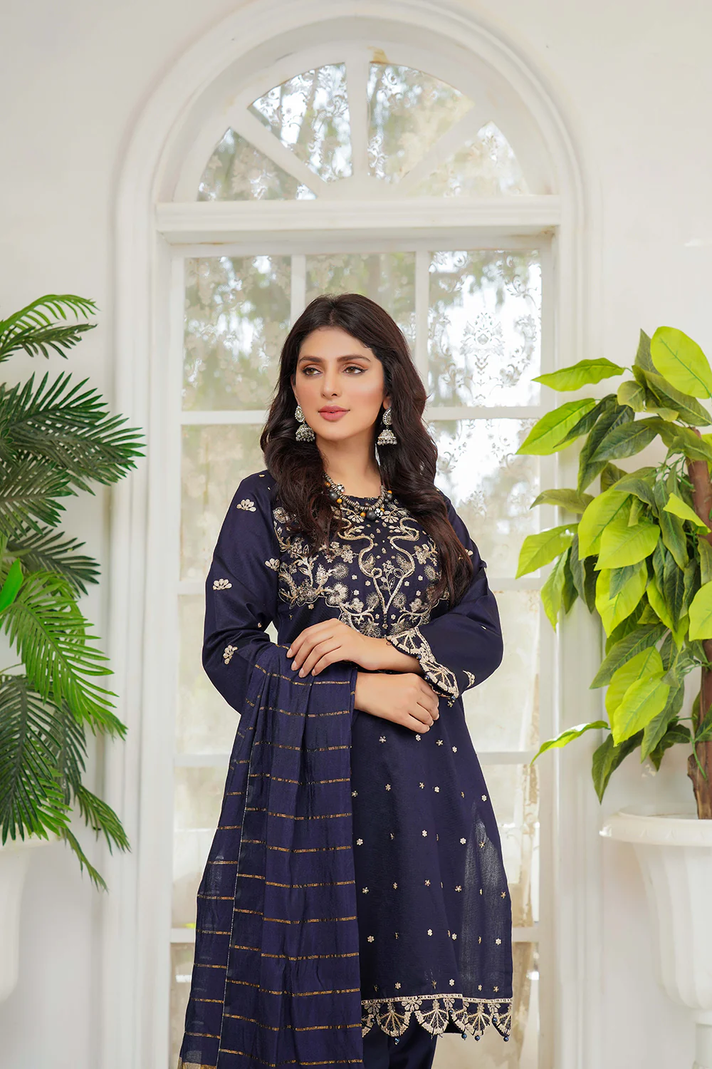 KLD121 Navy Readymade Winter Cotton Net Suit - Image 4