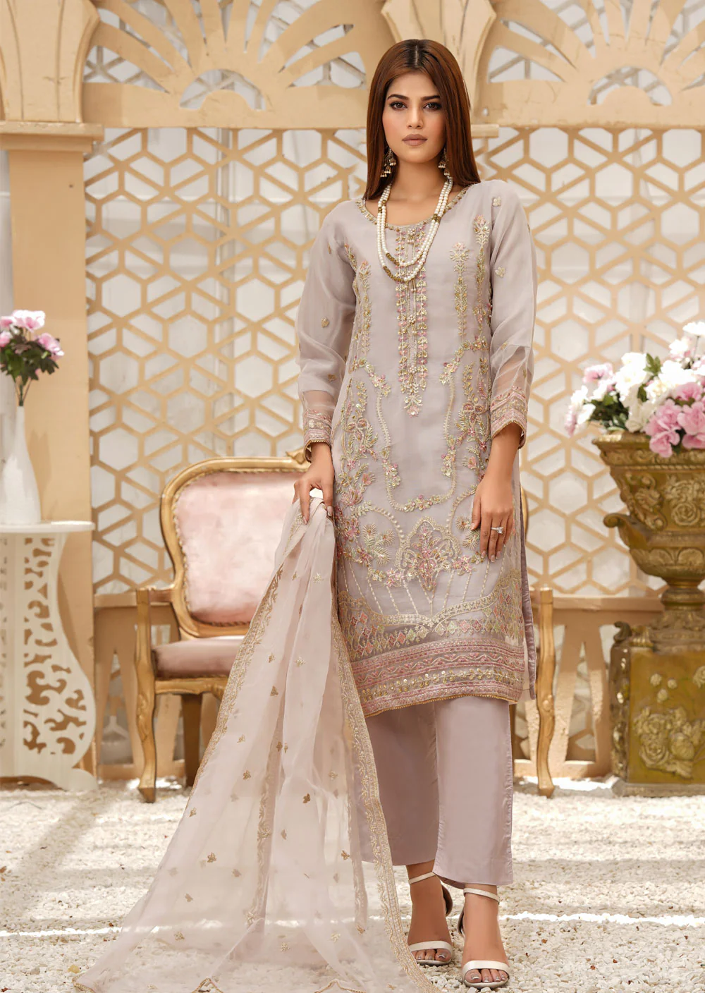 KLD211 Zaybun - Lilac Readymade Organza Suit
