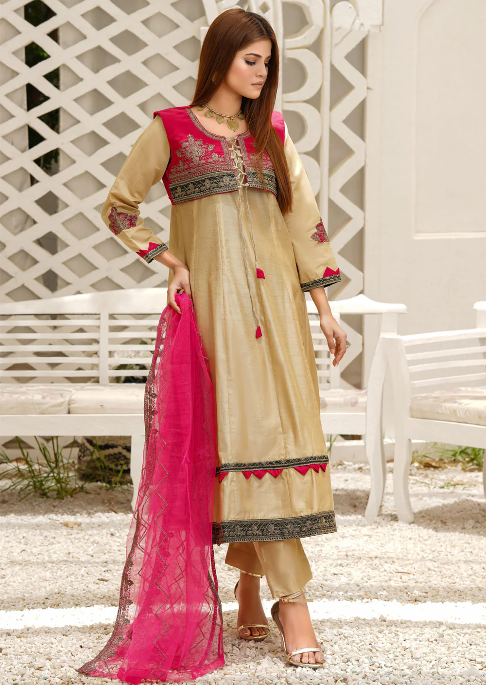 KLD212 Rangoli - Gold Readymade Cotton Silk Suit