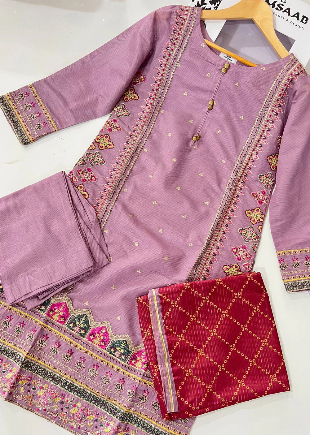 KLD301 Zimal - Lilac Readymade Khadi Net Suit - Image 4