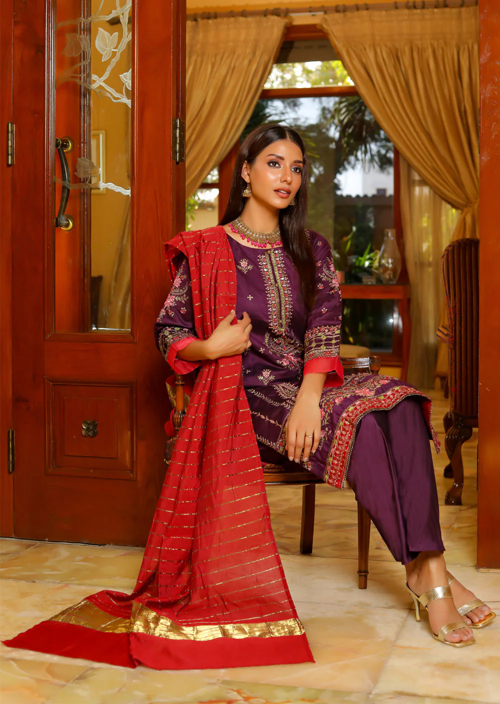 KLD302 Sanaya - Purple Readymade Khadi Net Suit - Image 3