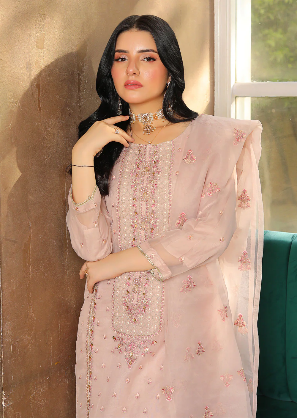 KLD307 Dania - Lilac Readymade Organza Suit - Image 3