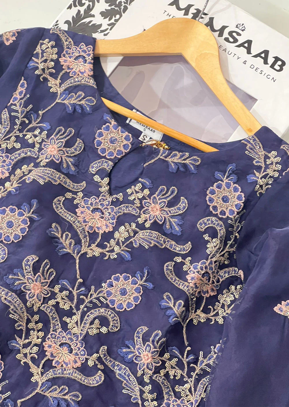 KLD309 Nira - Navy Readymade Organza Suit - Image 5