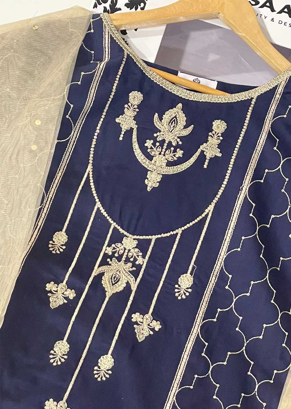 KLD311 Arqa - Navy Readymade Khadi Net Suit - Image 5