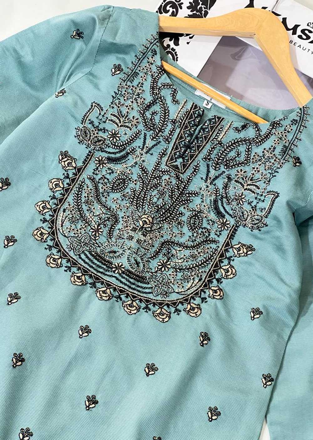 KLD312 Bahar - Cyan Readymade Khadi Net Suit - Image 5