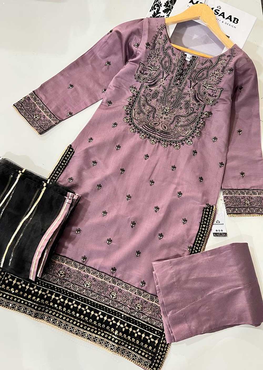 KLD312 Bahar - Lilac Readymade Khadi Net Suit - Image 4