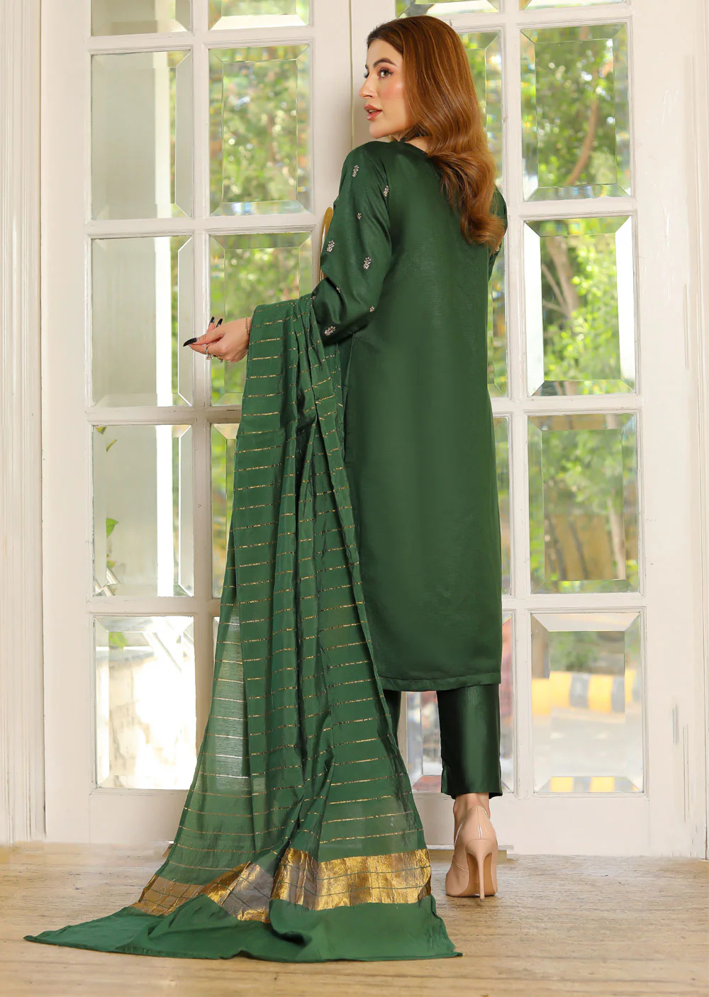 KLD314 / KLD1009 Dinah - Green Readymade Khadi Net Suit - Image 2