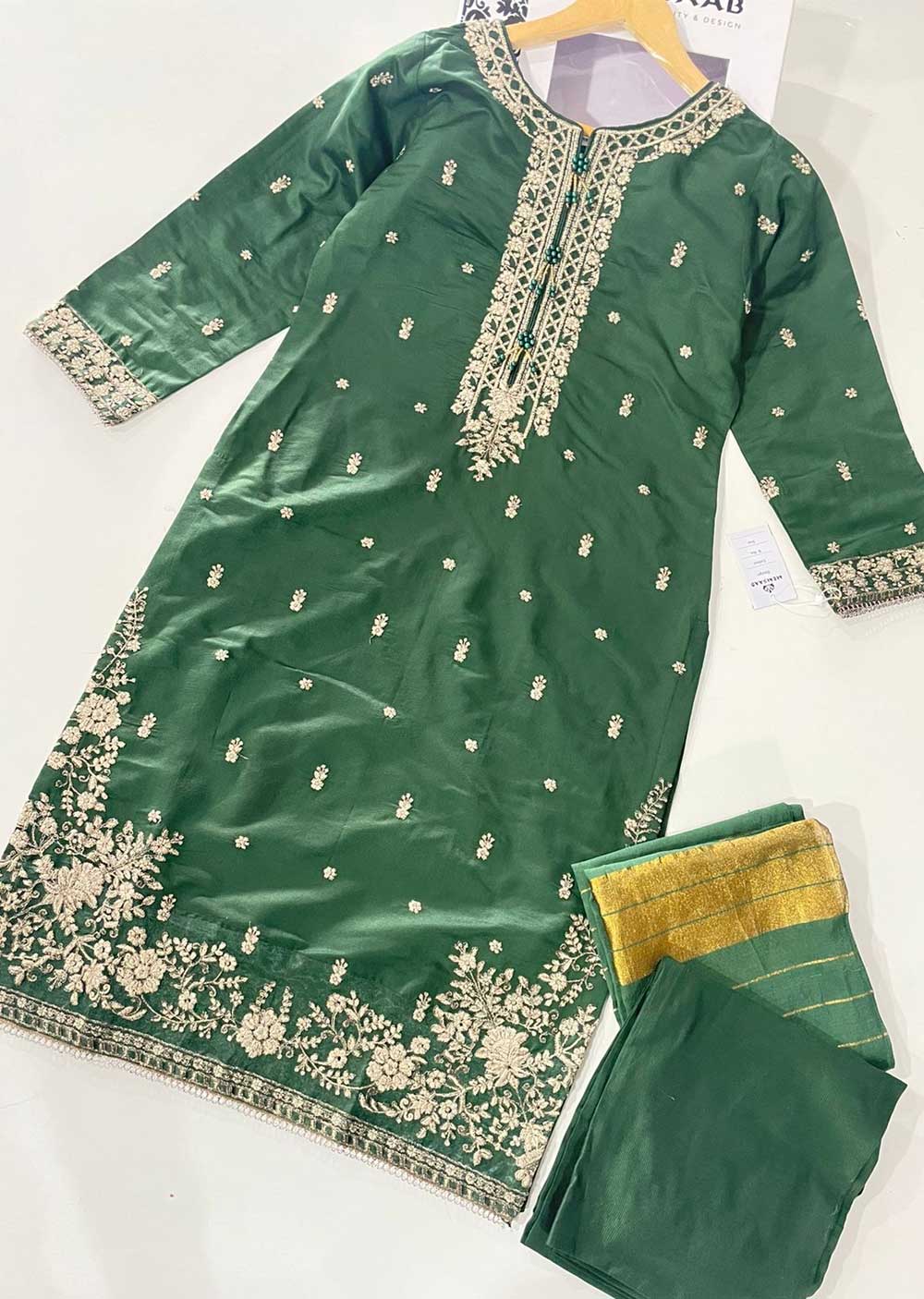 KLD314 / KLD1009 Dinah - Green Readymade Khadi Net Suit - Image 4