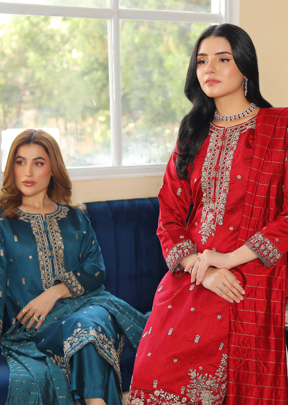 KLD314 / KLD1009 Dinah - Red Readymade Khadi Net Suit - Image 4