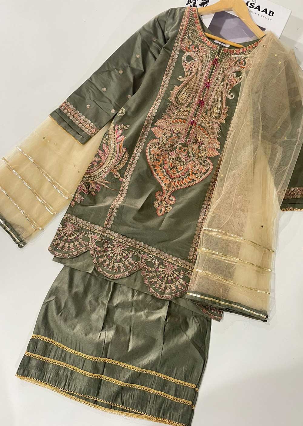 KLD315 Esaaf - OLive Readymade Khadi Net Suit - Image 5
