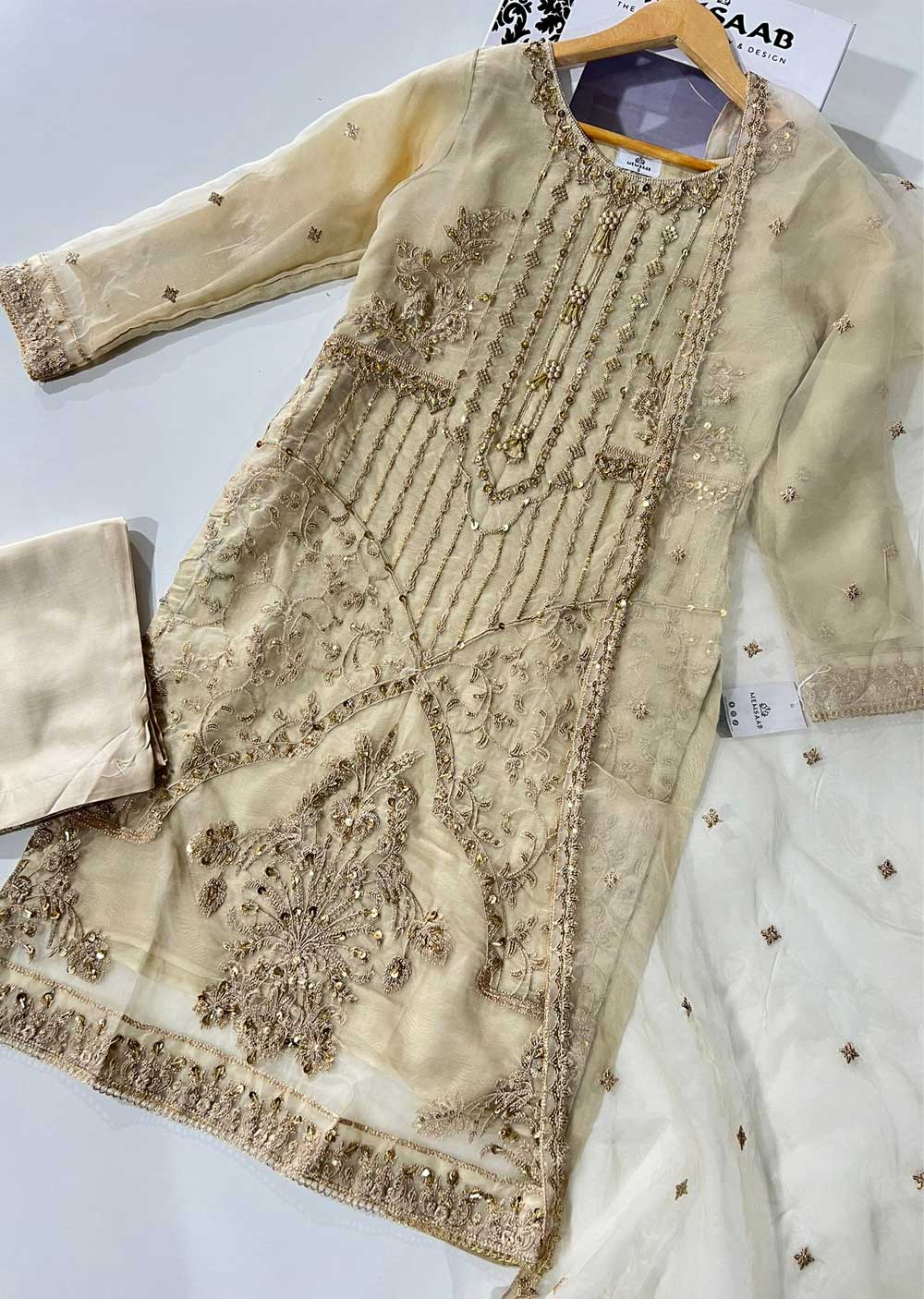 KLD319 JANA - Gold Readymade Organza Suit - Image 5