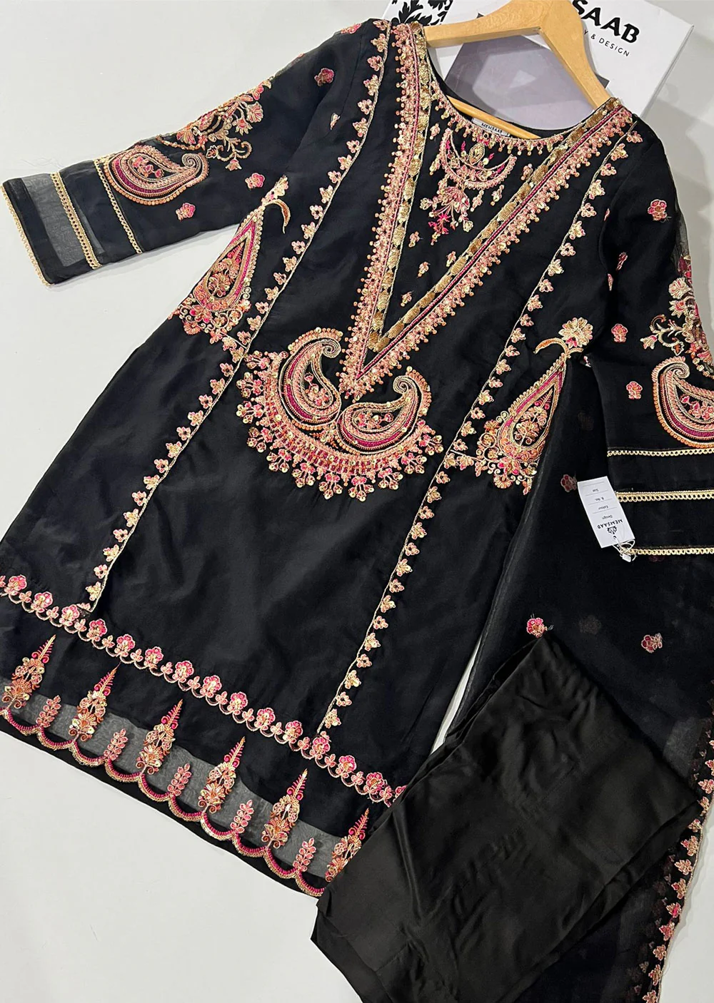 KLD320 Kaif - Black Readymade Organza Suit - Image 4
