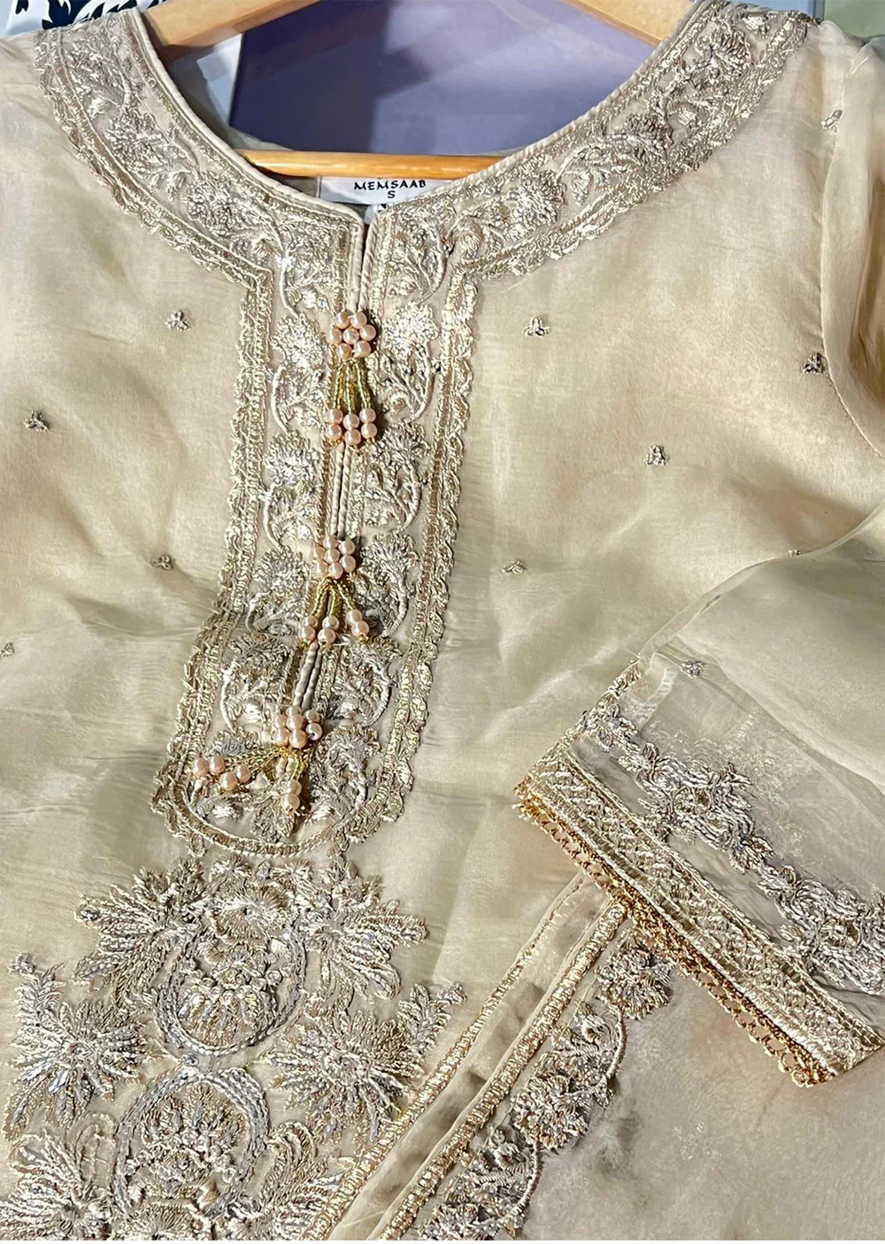 KLD323 Maya - Gold Readymade Organza Suit - Image 5