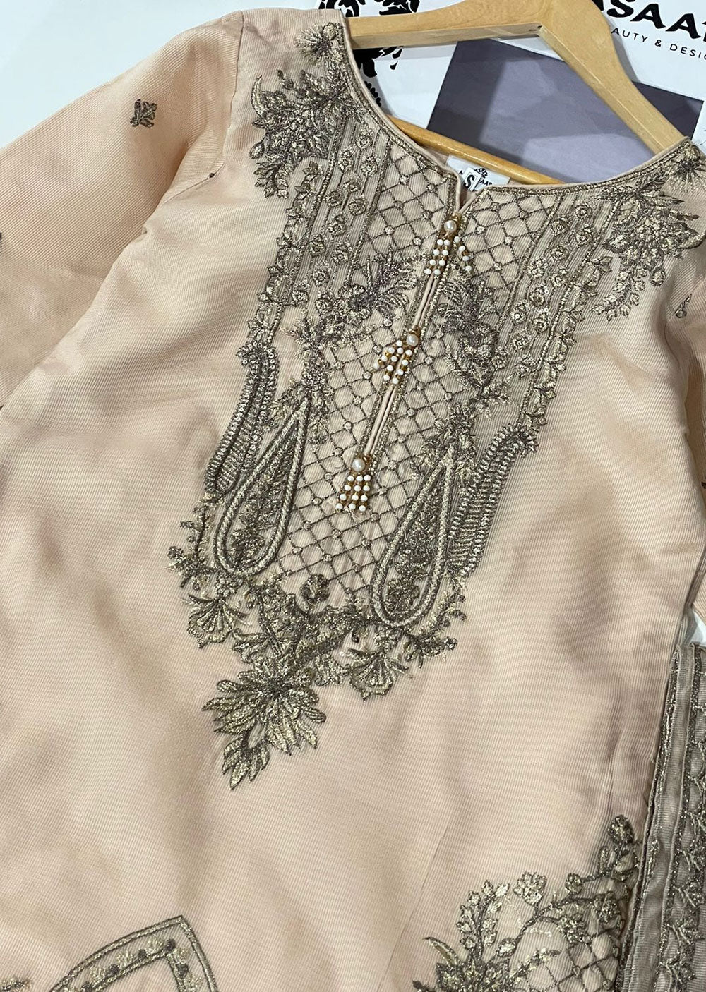 KLD324 Myra - Beige Readymade Cotton net suit - Image 5