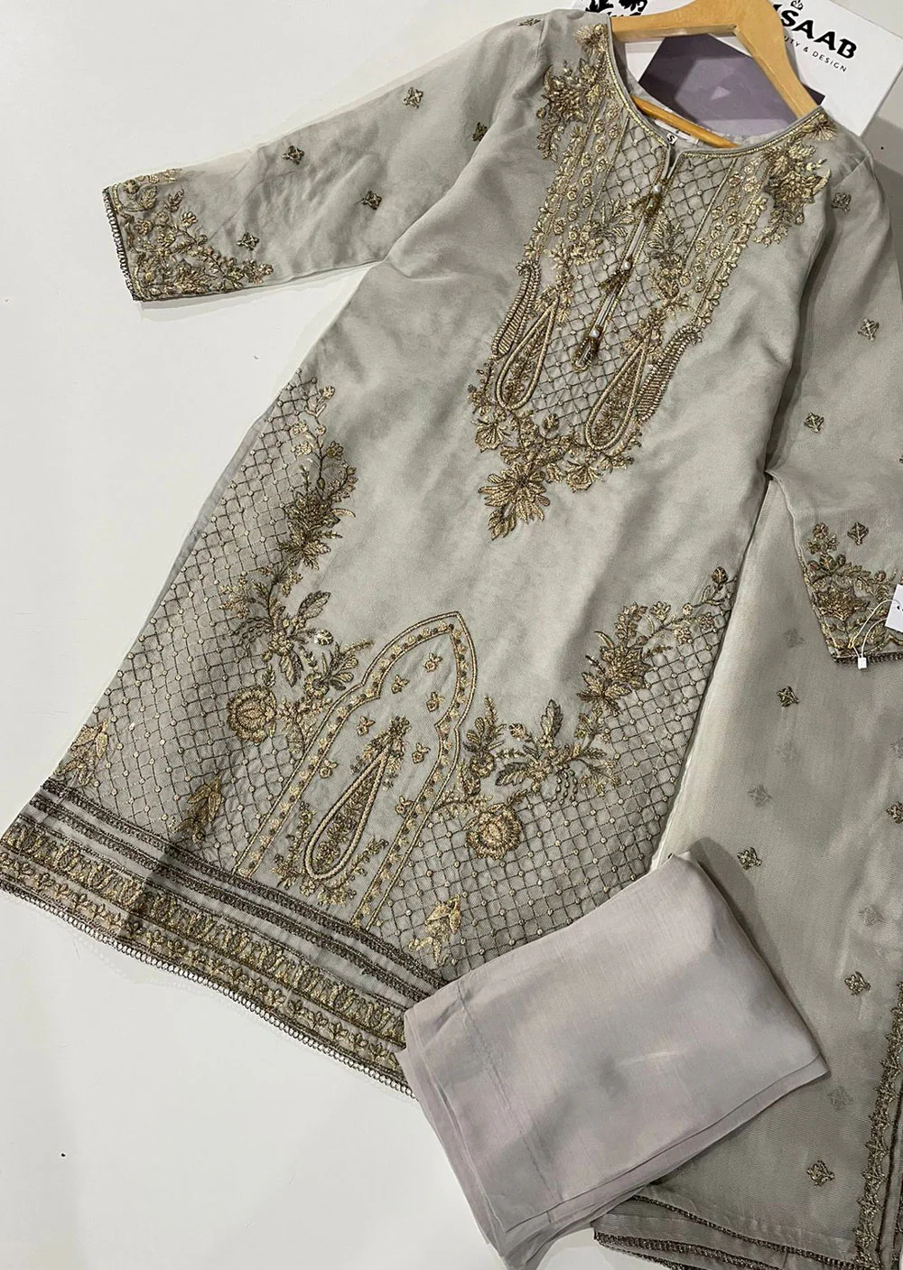 KLD324 Myra - Grey Readymade Cotton net suit