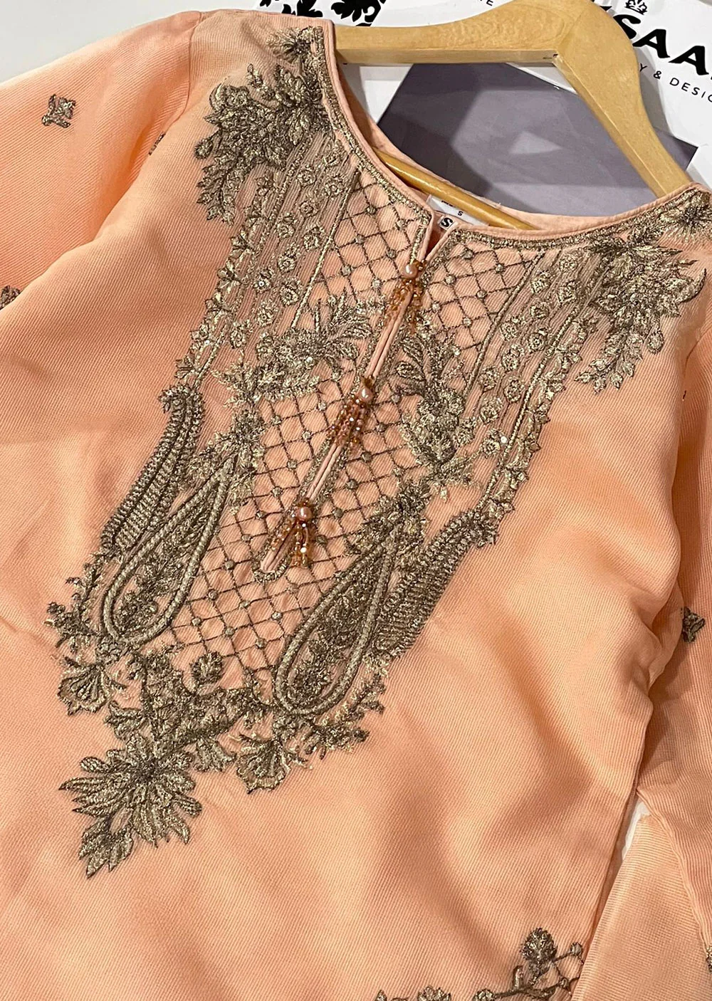 KLD324 Myra - Peach Readymade Cotton net suit - Image 5