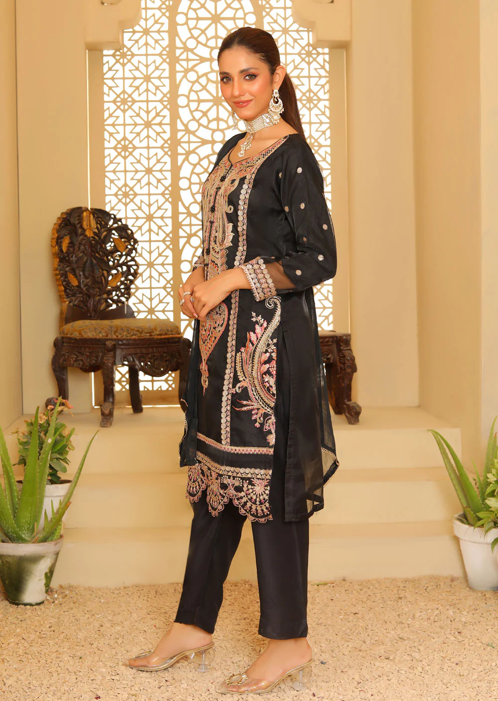 KLD327 Seba - Black Readymade Organza suit - Image 2