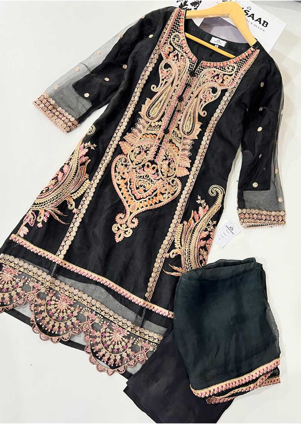 KLD327 Seba - Black Readymade Organza suit - Image 4