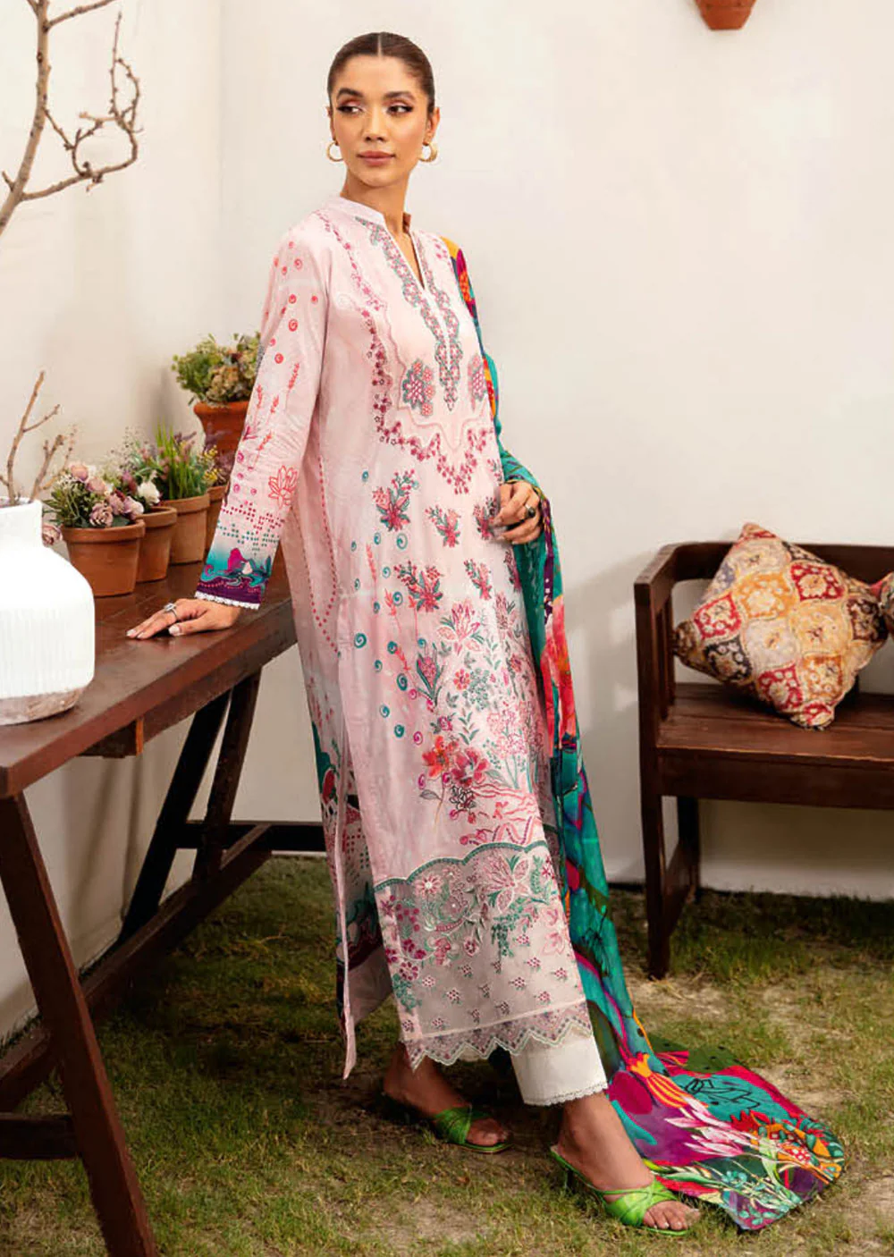 L-1204-R - Readymade - Ramsha Mashaal Luxury Lawn Vol 12 2024 - Image 2