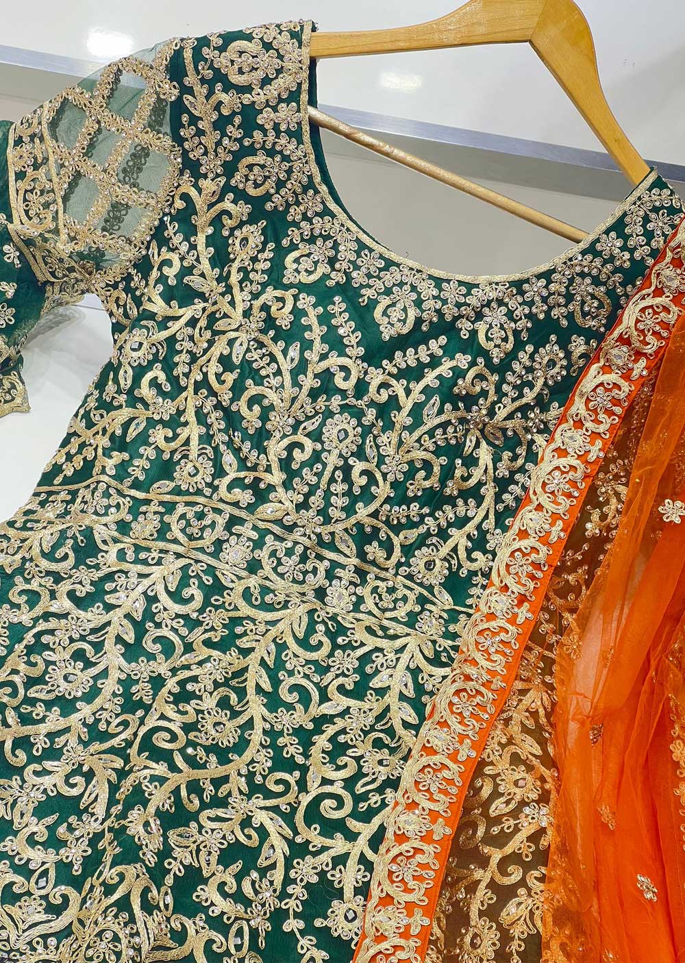 LKSH2202 Green Readymade Net Wedding Outfit - Image 2