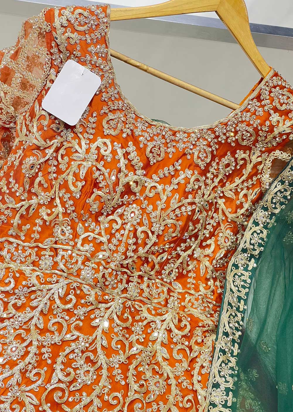 LKSH2202 Orange Readymade Net Wedding Outfit - Image 4