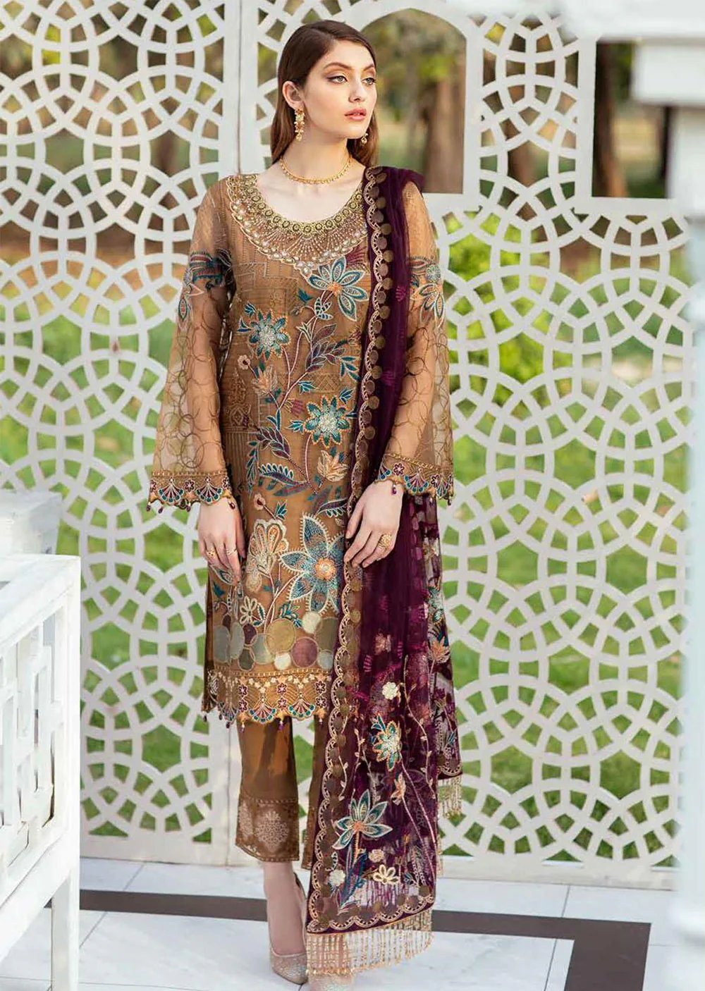M-402 Readymade Minhal Organza Suit