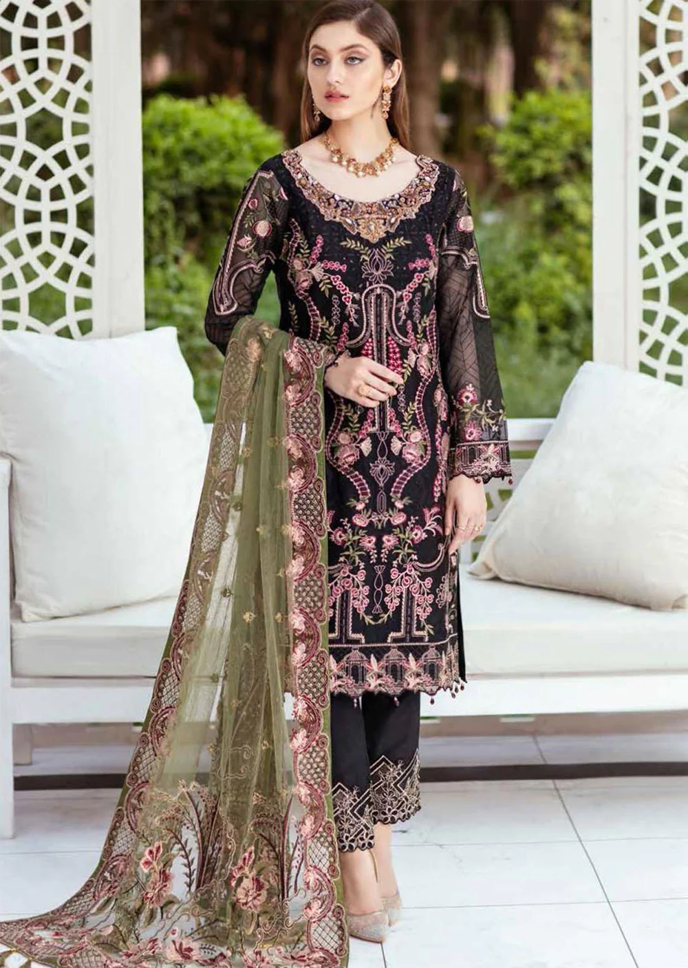 M-407 Readymade Minhal Organza Suit