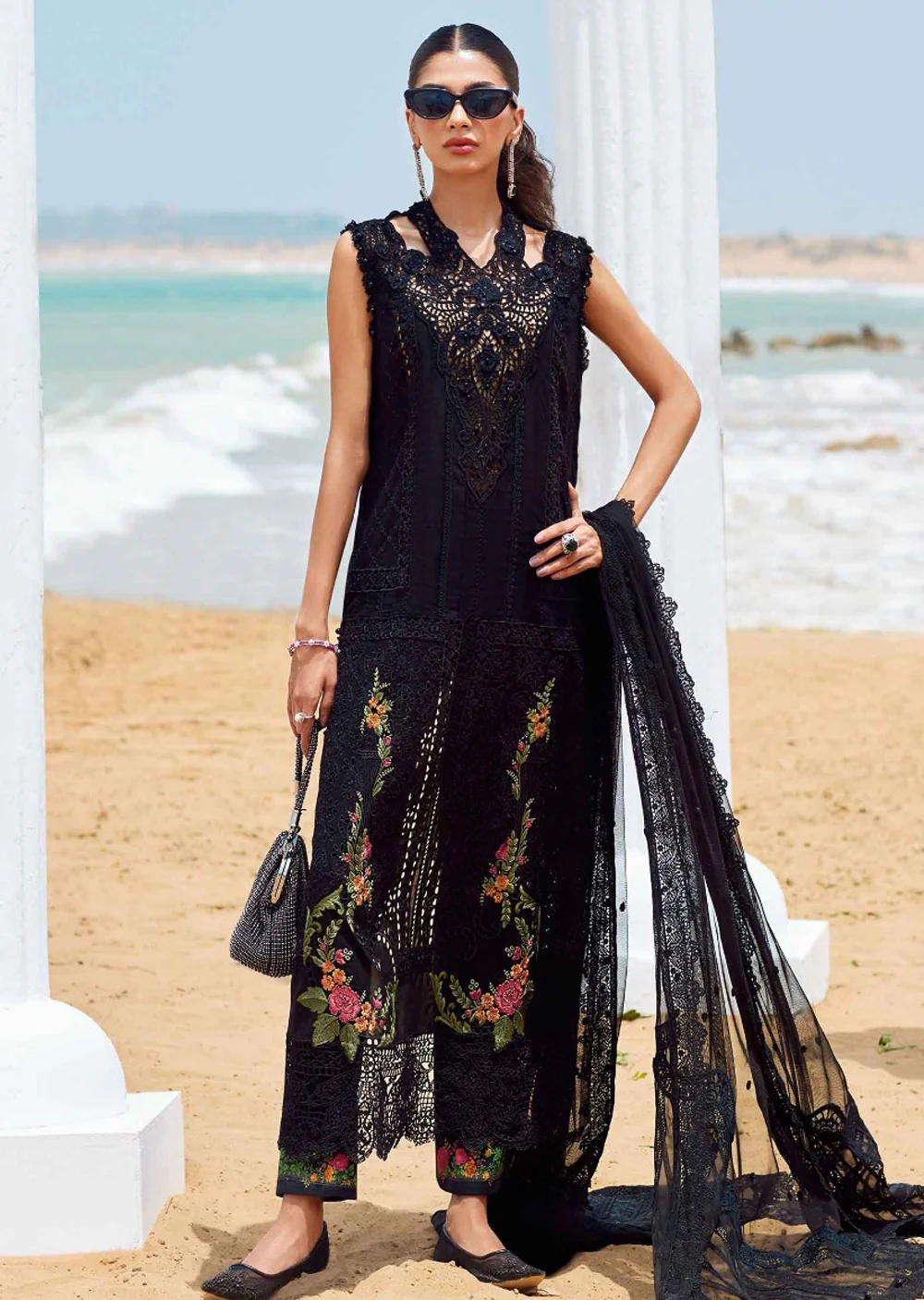 MBEL-01-D-Unstitched Embroidered Lawn Suit Maria B 2025