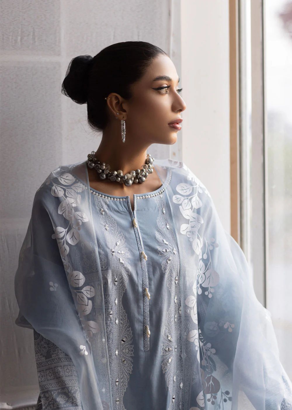 MDM-55-B - Grey Madame Mirror Embroidered Suit - Image 2