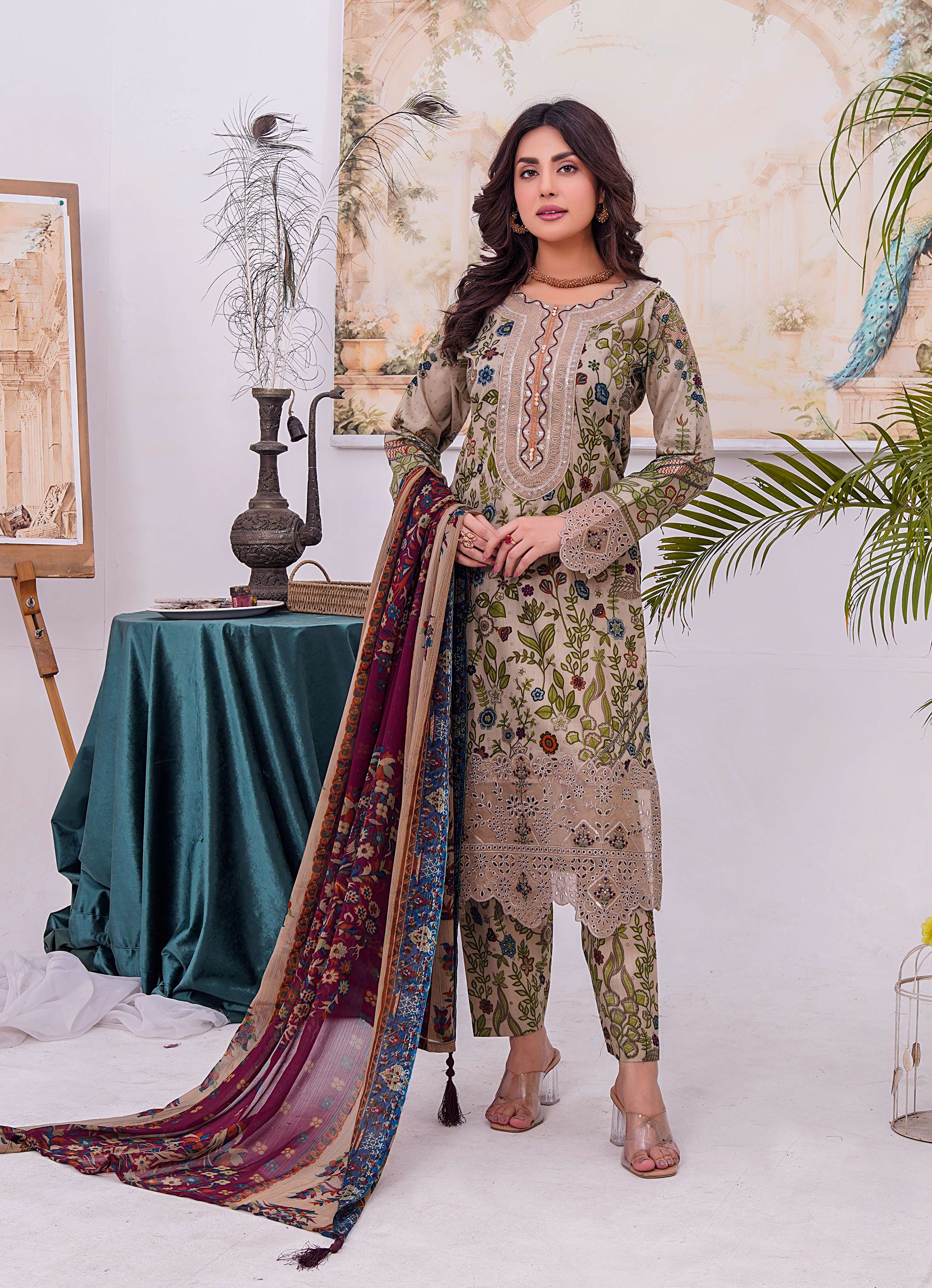 MDNA-05 - Grey Embroidered Lawn Outfit - Image 2