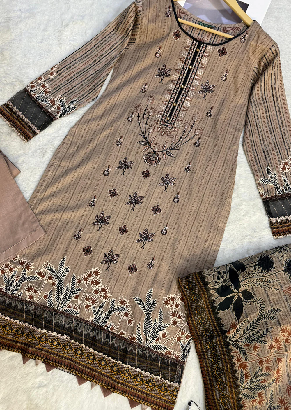 MDNA-12 - Light Brown Embroidered Lawn Outfit