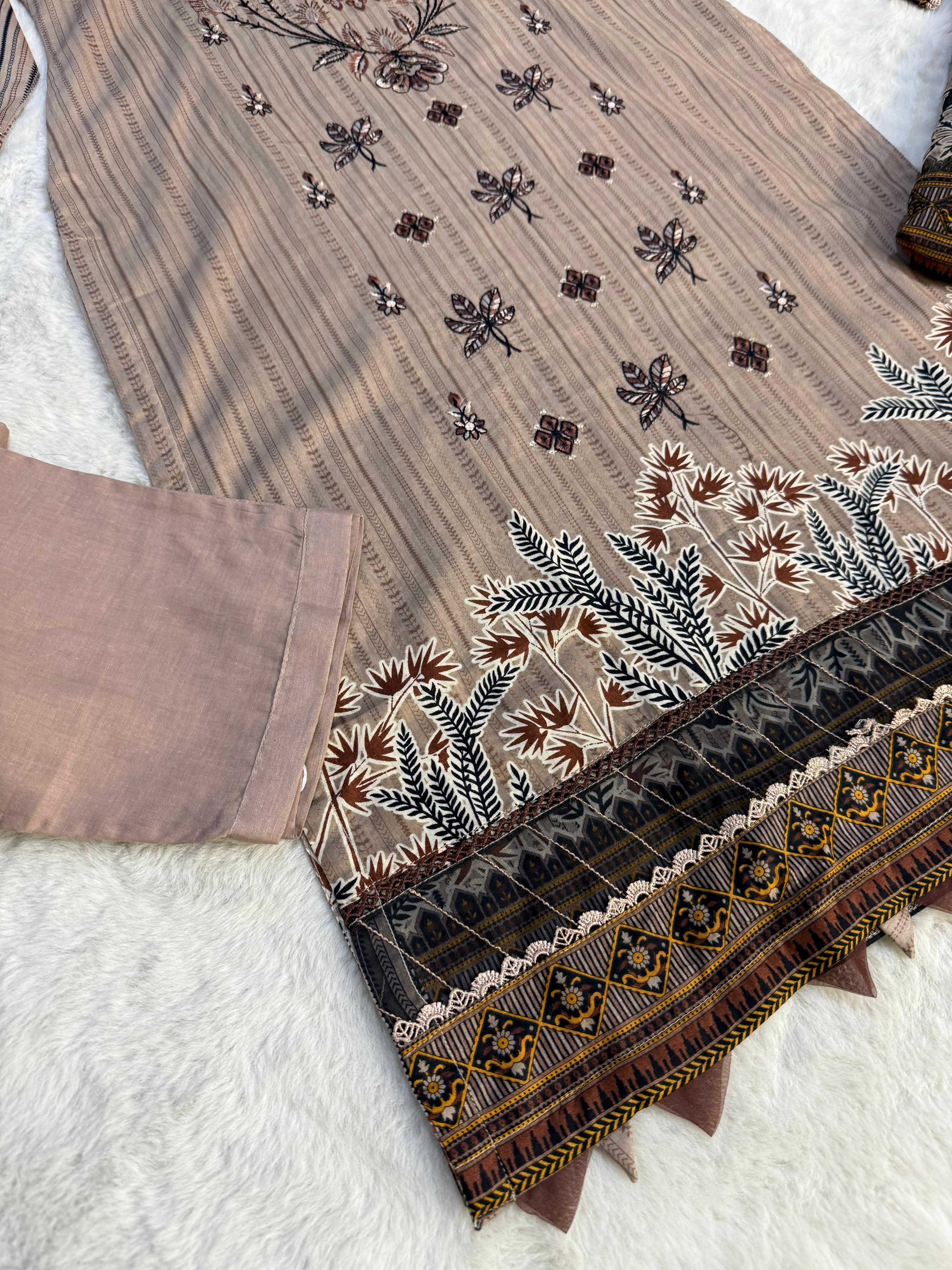 MDNA-12 - Light Brown Embroidered Lawn Outfit - Image 5