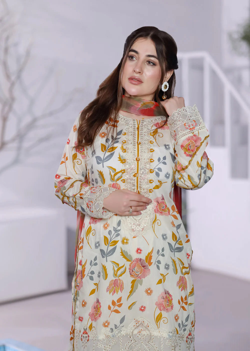 MDNA16 - Skin Gold Embroidered Lawn Outfit - Image 2