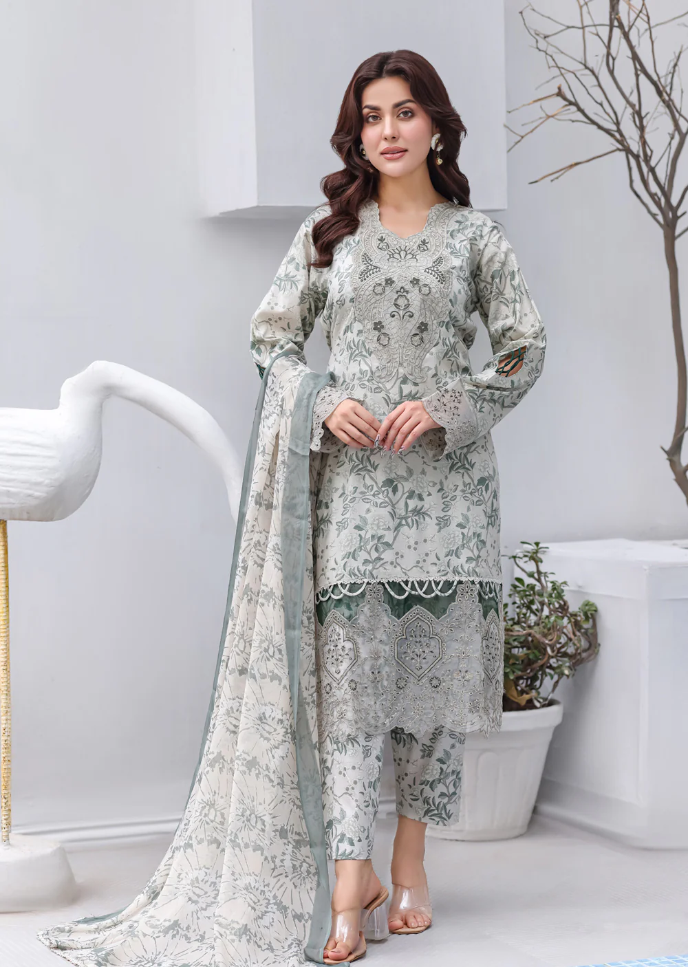 MDNA-19 - Grey Embroidered Lawn Outfit