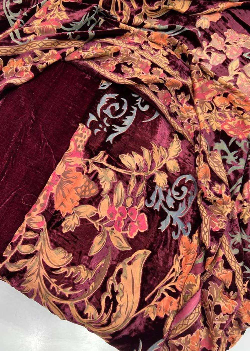 MP704 Maroon Unstitched Velvet Palachi Suit