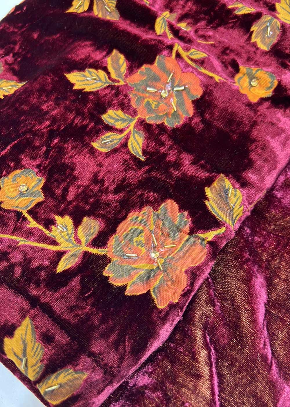 MP809 Maroon Unstitched Velvet Palachi Suit - Image 2