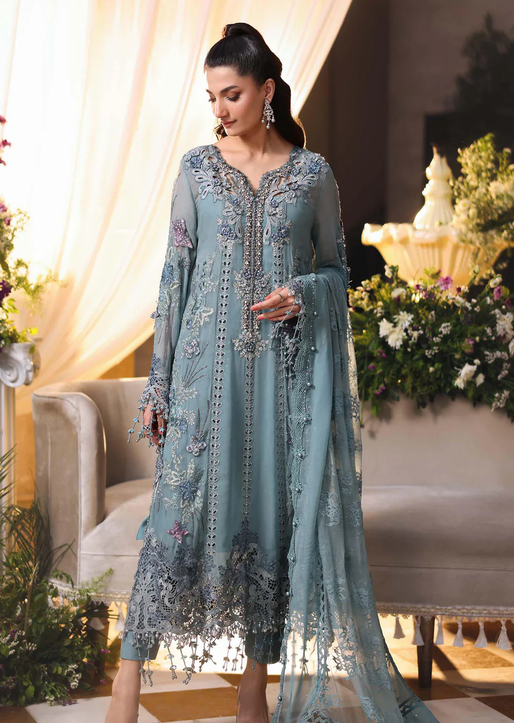 MPC-D6 Maria B Embroidered Chiffon Suit - Image 4