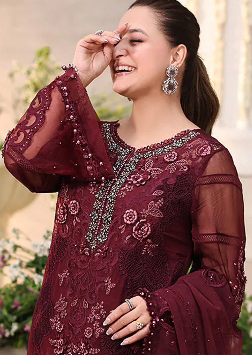 MPC-D8 Maria B Embroidered Chiffon Suit - Image 4