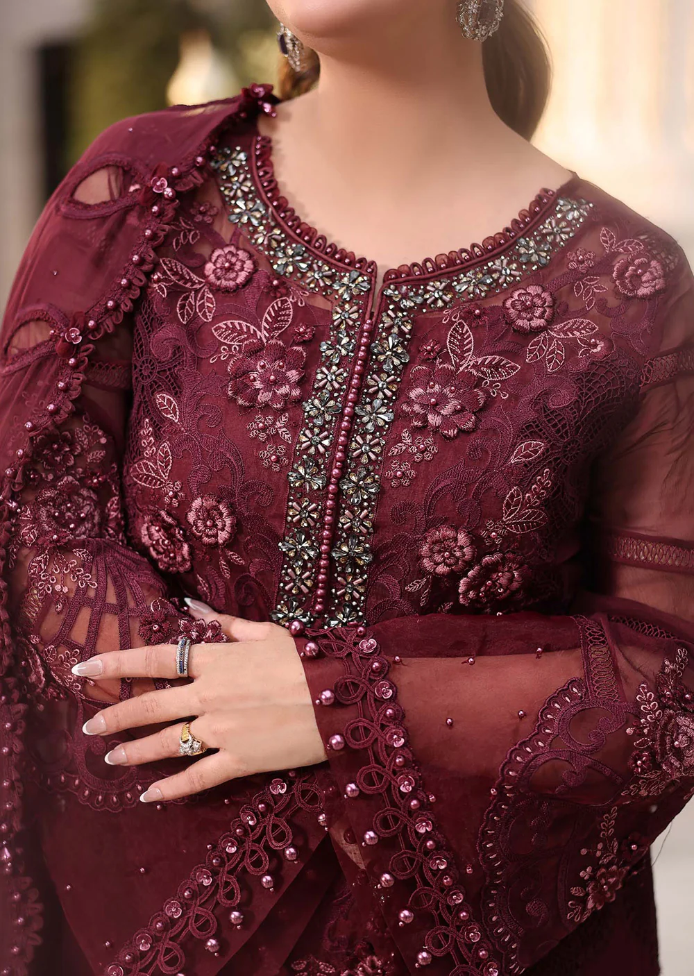 MPC-D8 Maria B Embroidered Chiffon Suit - Image 5