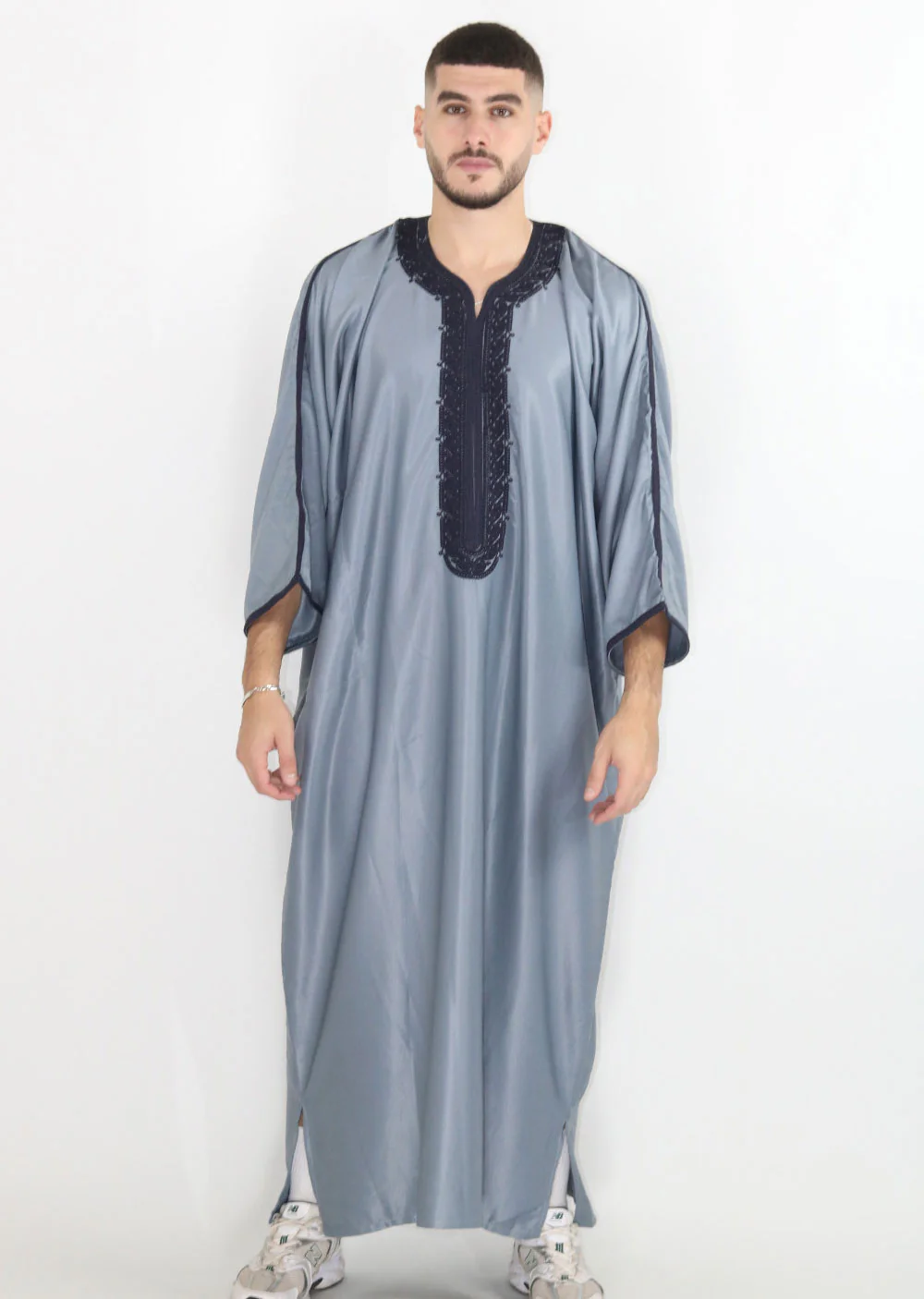 MRC102 Grey Moroccan Embroidered Thobe
